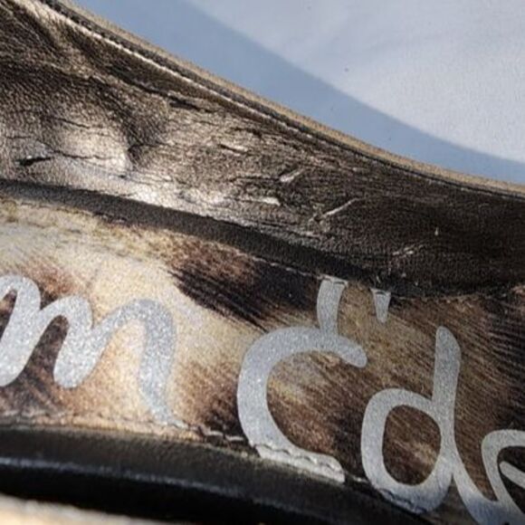 Sam Edelman Ulysa Putty & Black Suede Snakeskin Embossed Platform Heels Size 7 - Picture 8 of 10